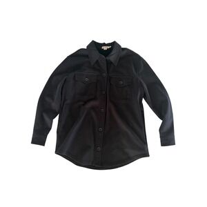 Good American Black Cotton Fleece Shacket‎ Button Front Shirt Jacket size 1/2
